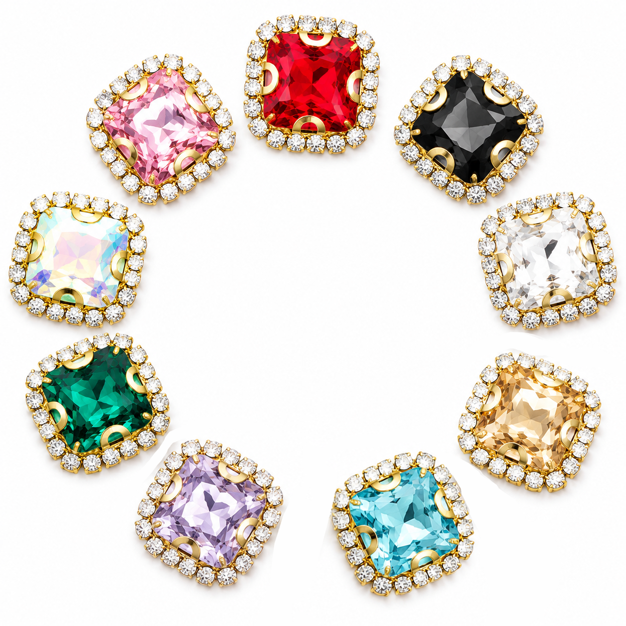 Colored claw rhinestones for seasonal garment collections
