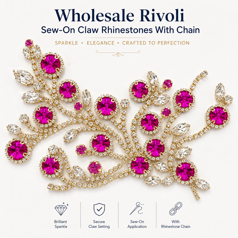 G&J wholesale rivoli sew-on claw rhinestones with chain for garment trims wholesale