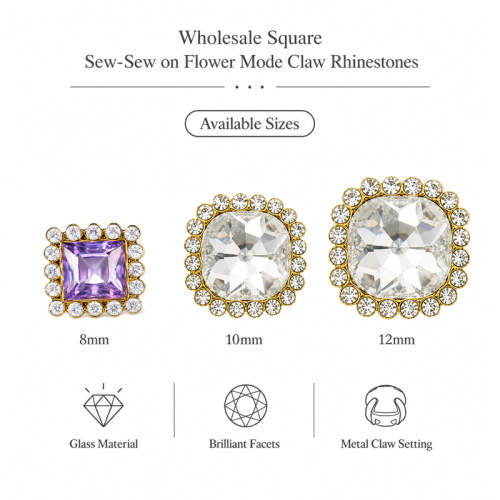 Wholesale Square Sew-On Flower Mode Claw Rhinestones