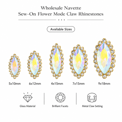 Wholesale Navette Sew-On Flower Mode Claw Rhinestones