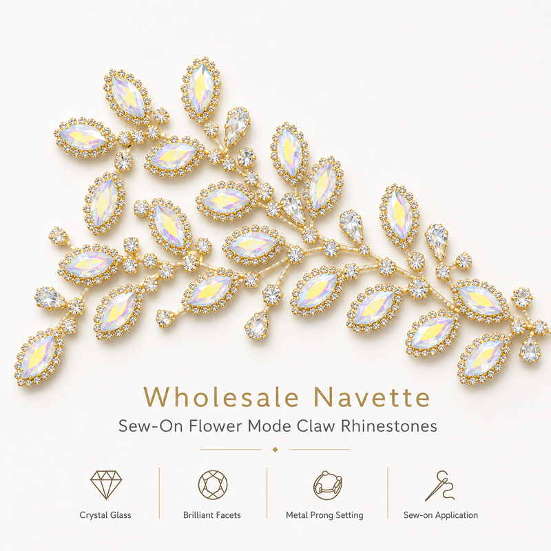 G&J wholesale navette sunflower sew-on claw rhinestones for garment trims wholesale