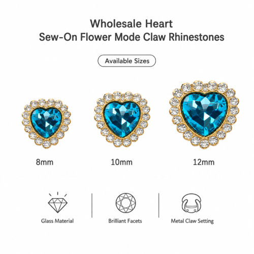Wholesale Heart Sew-On Flower Mode Claw Glass Rhinestones