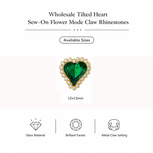 Wholesale Tilted Heart Sew-On Flower Mode Glass Claw Rhinestones