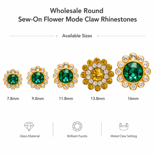 Wholesale Round Sew-On Flower Mode Glass Claw Rhinestones