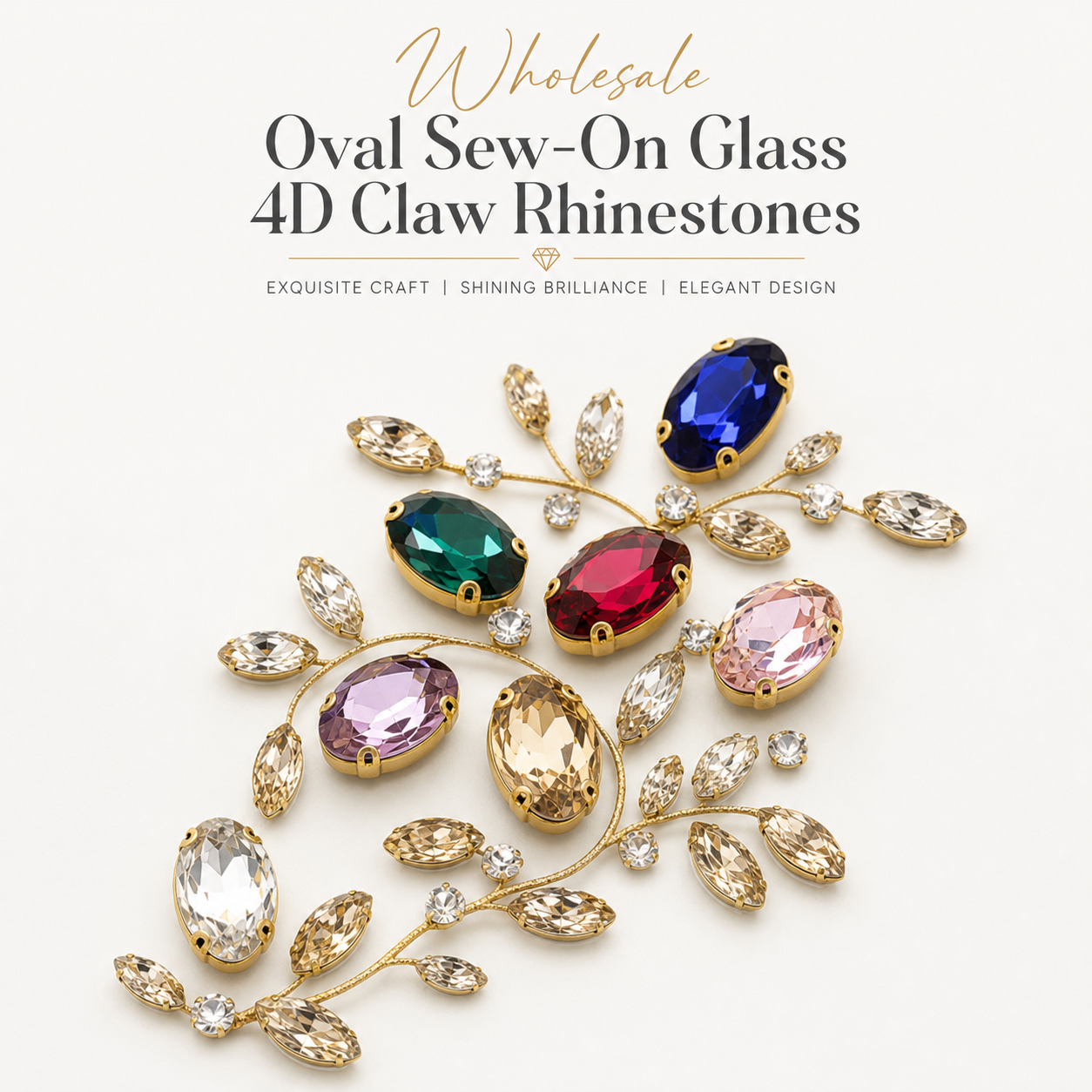 Wholesale oval sew-on glass 4D claw rhinestones for garment trims wholesale