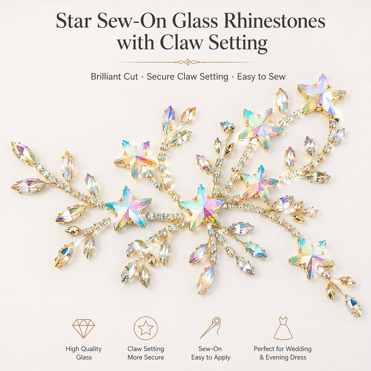 About G&J Wholesale Star Sew-On Glass Claw Rhinestones
