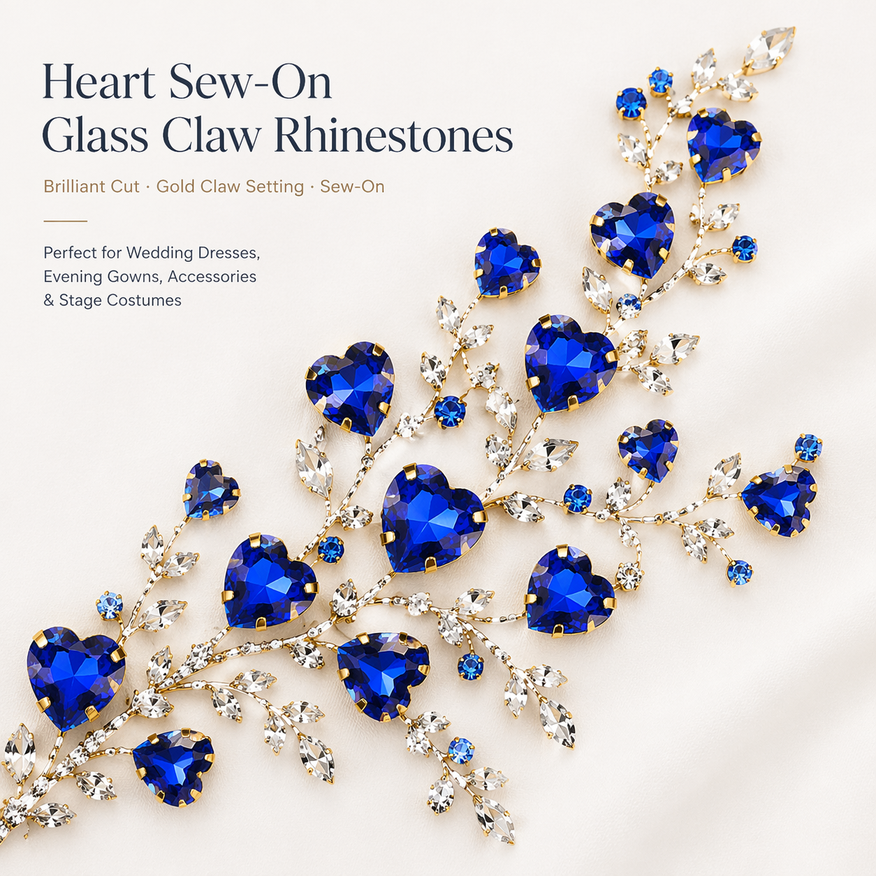 G&J wholesale heart sew-on glass claw rhinestones for garment trims wholesale