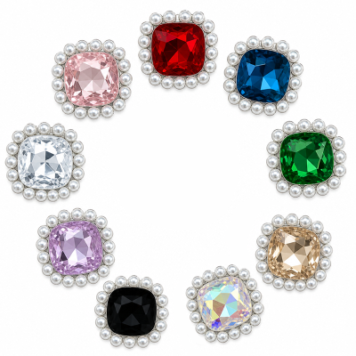 Wholesale Square Sew-On Flower Mode Claw Rhinestones With Pearl