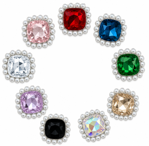 Wholesale Square Sew-On Flower Mode Claw Rhinestones With Pearl