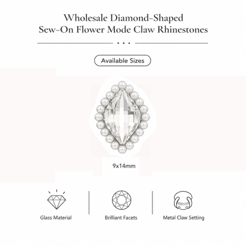 Wholesale Diamond-Shaped Sew-On Flower Mode Claw Rhinestones With Pearl