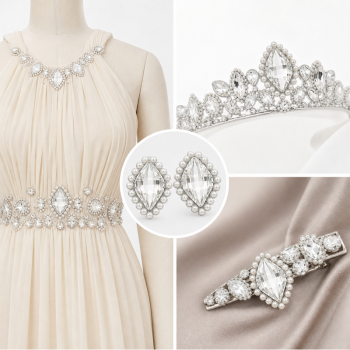 Wholesale Diamond-Shaped Sew-On Flower Mode Claw Rhinestones With Pearl