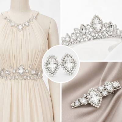 Wholesale Diamond-Shaped Sew-On Flower Mode Claw Rhinestones With Pearl