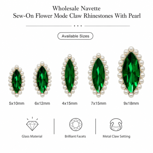Wholesale Navette Sew-On Flower Mode Claw Rhinestones With Pearl