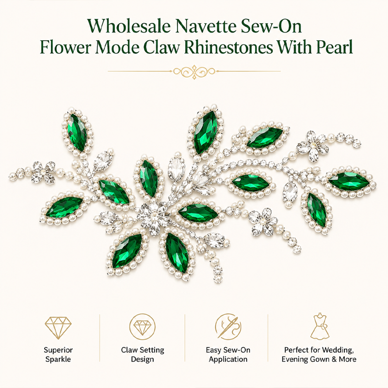 navette claw rhinestones with pearl