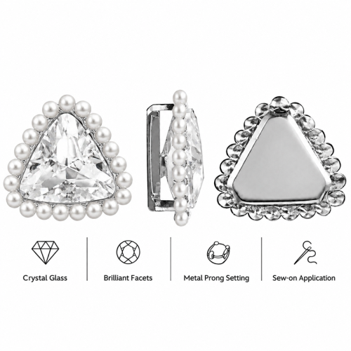 Wholesale Triangle Sew-On Flower Mode Claw Rhinestones With Pearl