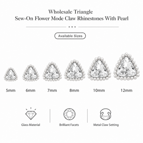 Wholesale Triangle Sew-On Flower Mode Claw Rhinestones With Pearl