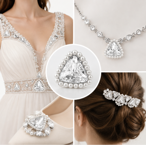 Wholesale Triangle Sew-On Flower Mode Claw Rhinestones With Pearl