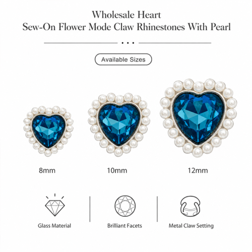 Wholesale Heart Sew-On Flower Mode Claw Glass Rhinestones With Pearl