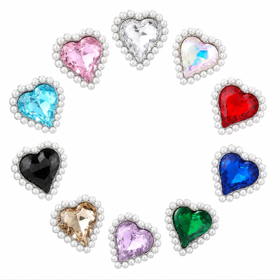 Wholesale Tilted Heart Sew-On Flower Mode Glass Claw Rhinestones With Pearl