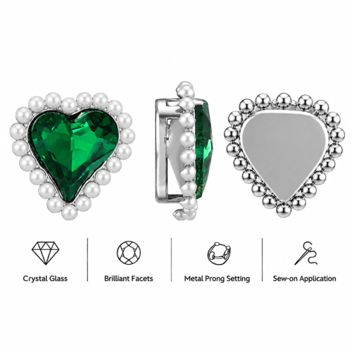 Wholesale Tilted Heart Sew-On Flower Mode Glass Claw Rhinestones With Pearl