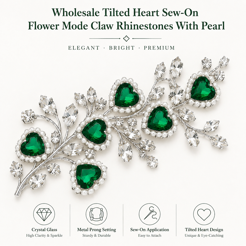 tilted heart claw rhinestones with pearl