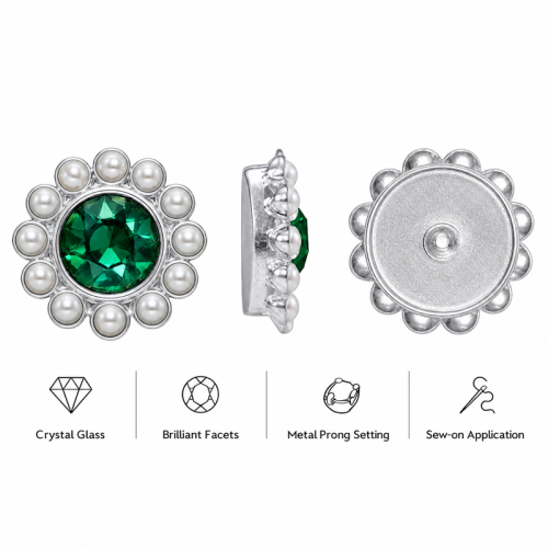 Wholesale Round Sew-On Flower Mode Glass Claw Rhinestones With Pearl