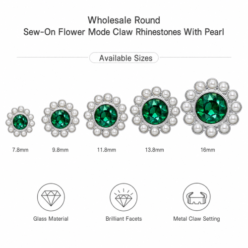 Wholesale Round Sew-On Flower Mode Glass Claw Rhinestones With Pearl