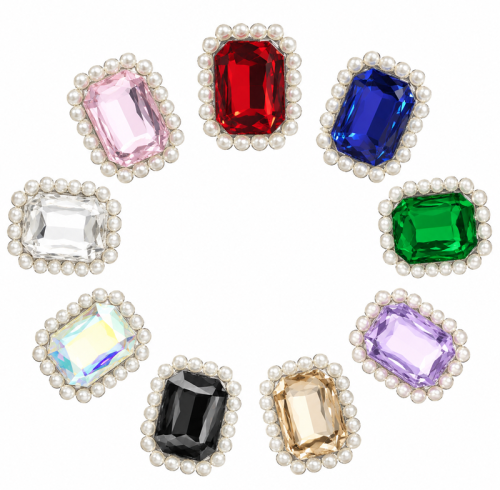 Wholesale Rectangle Sew-On Flower Mode Claw Rhinestones With Pearl