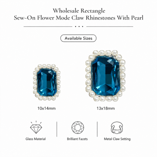 Wholesale Rectangle Sew-On Flower Mode Claw Rhinestones With Pearl