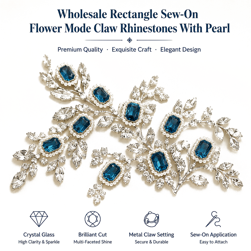 rectangle claw rhinestones with pearl