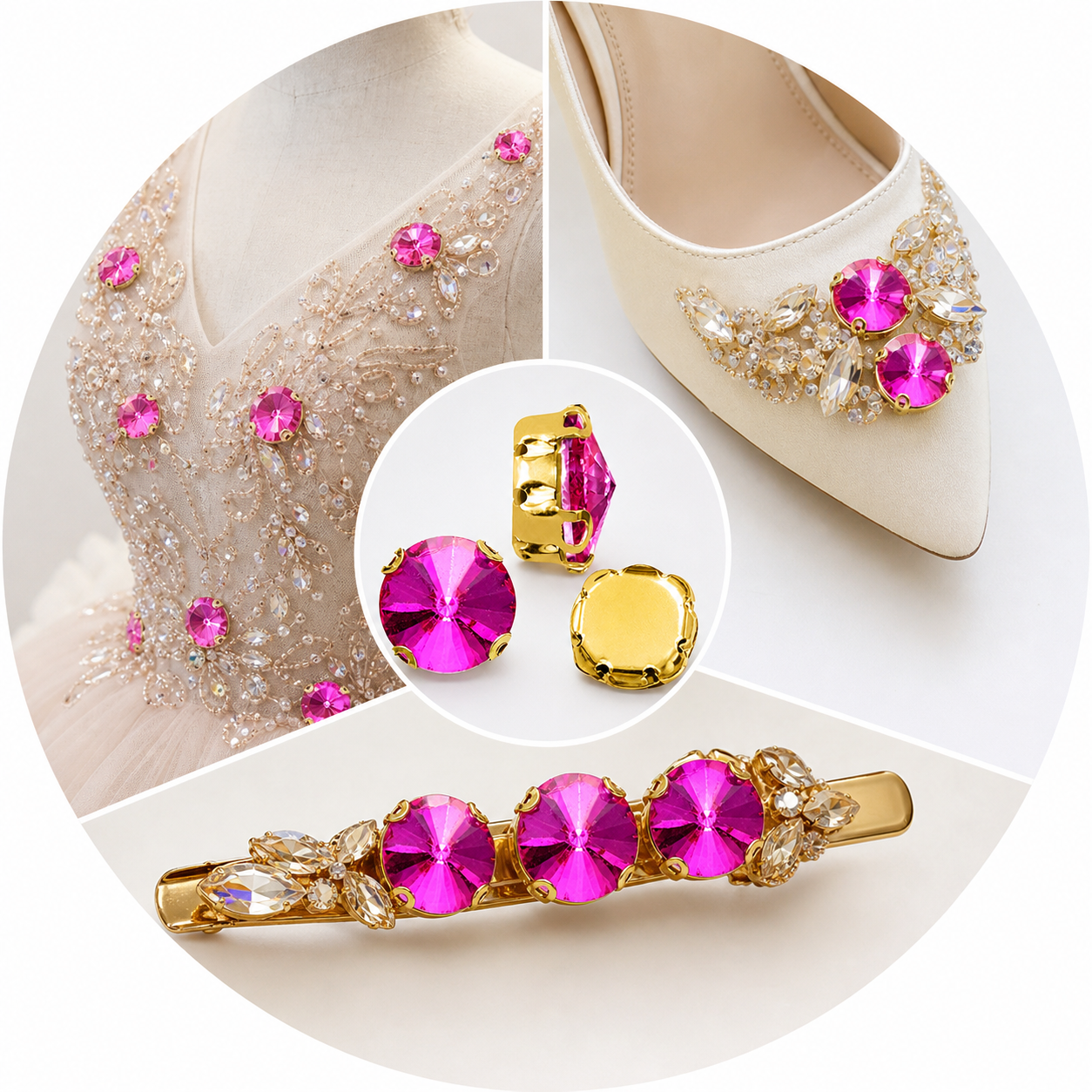 G&J Wholesale Round 4D Sew-On Glass Claw Rhinestones, Multi-Cut Round Glass Crystal With Upgrade 4D 3D Round Metal Prong Base For Starry Garment Decoration