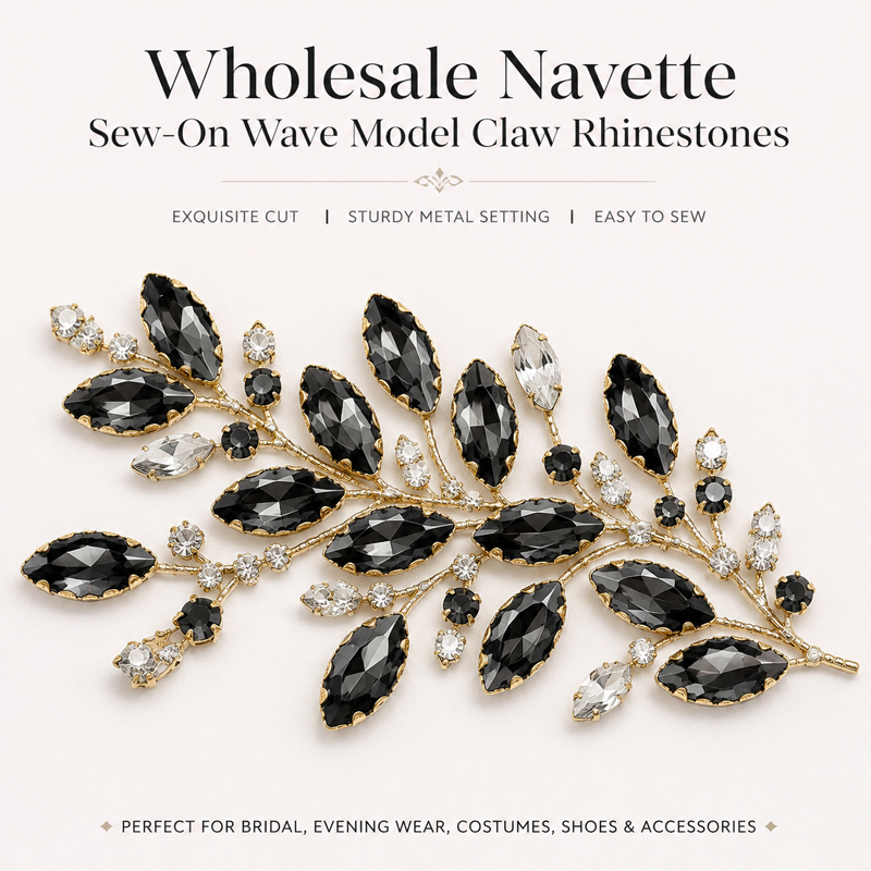 navette wave model claw rhinestones