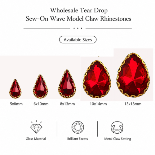 Wholesale Tear Drop Sew-On Wave Model Claw Rhinestones
