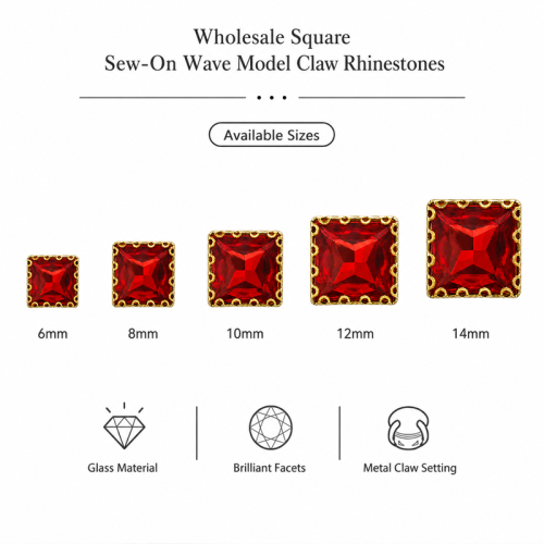 Wholesale Square Sew-On Wave Model Claw Rhinestones