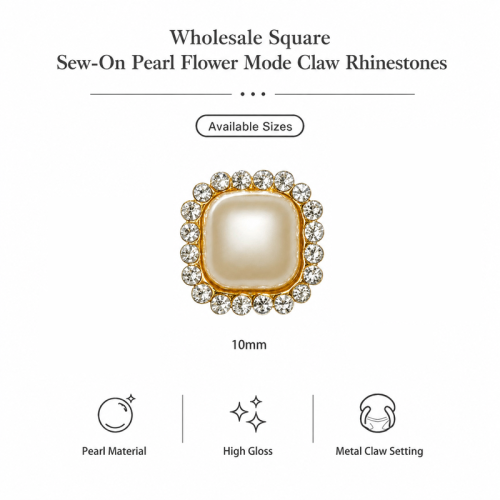 Wholesale Square Sew-On Pearl Flower Model Claw Rhinestones