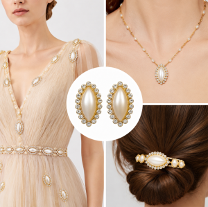 Wholesale Navette Sew-On Pearl Flower Model Claw Rhinestones