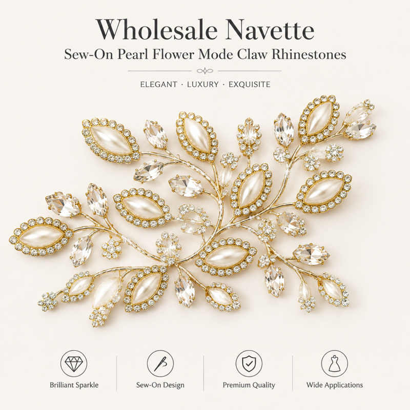 navette pearl flower claw rhinestones