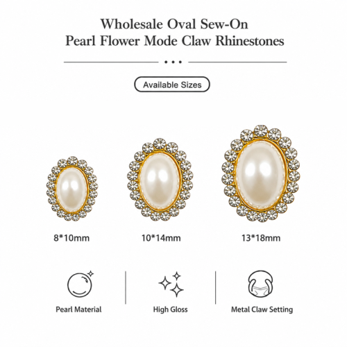 Wholesale Oval Sew-On Pearl Flower Model Claw Rhinestones