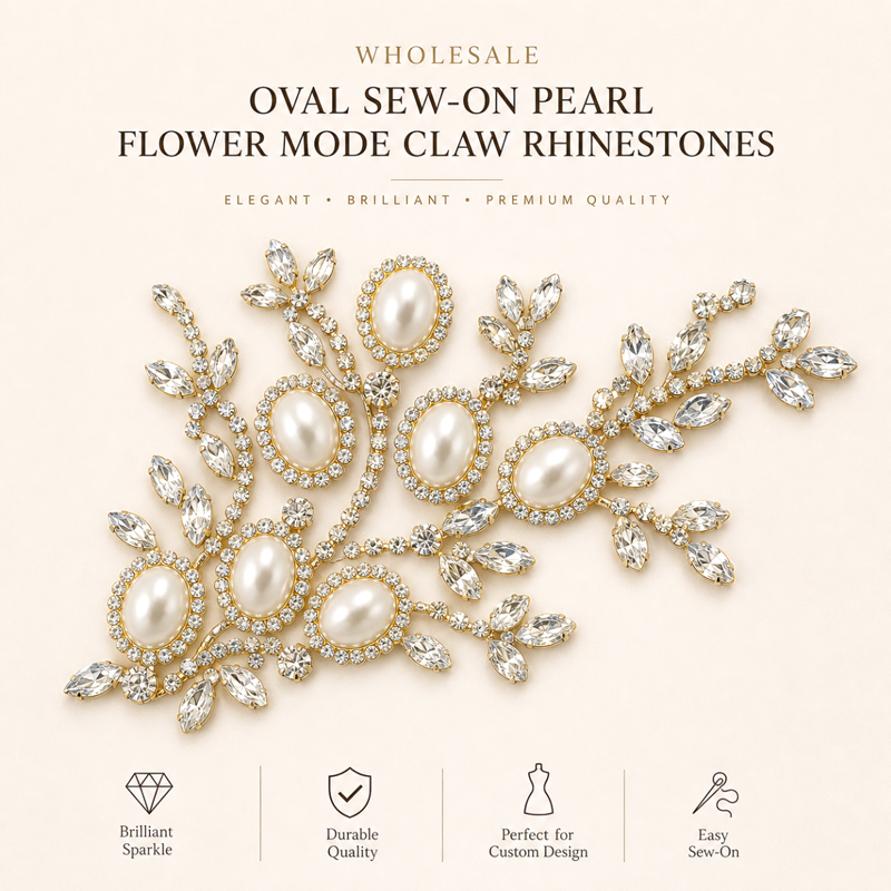 oval pearl flower claw rhinestones