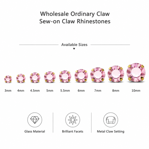 G&J Wholesale Round Single-Claw Sew-On Glass Rhinestones