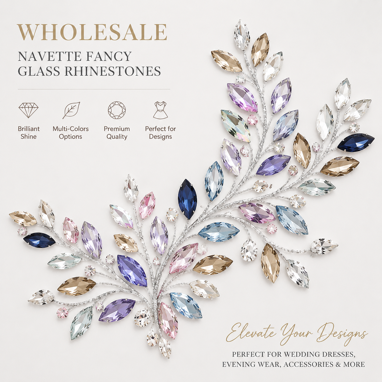 Wholesale Navette Fancy Glass Rhinestones for Garment Shoes Bags and Fashion Decoration