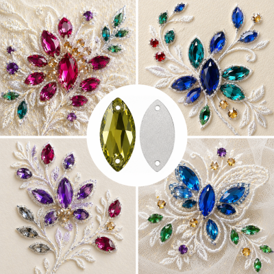 G&J Wholesale Navette Glass Sew-On Rhinestone