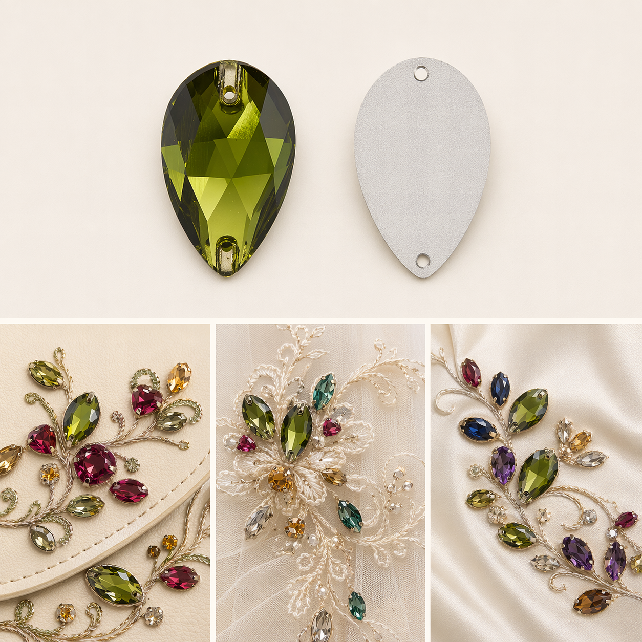 G&J Wholesale Drop Glass Sew-On Rhinestone, Smooth Teardrop Multi-Cut Crystal With Silver Reflective Base For Soft Romantic Wedding & Evening Garment Embellishment