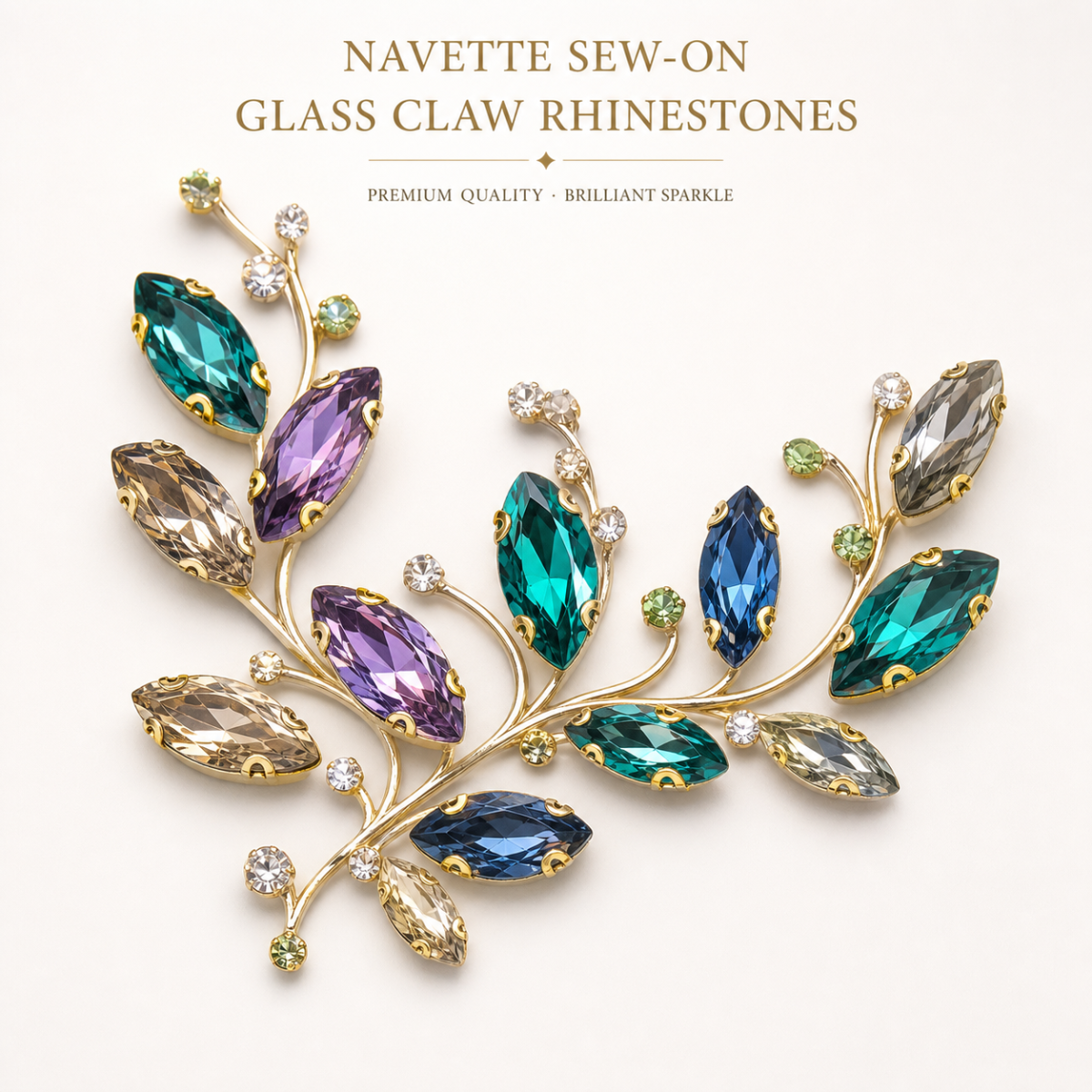 Wholesale navette sew-on acrylic 4D claw rhinestones for shoes, bags and garments
