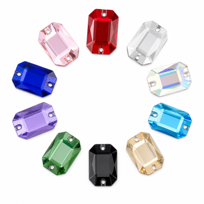 G&J Wholesale Emerald Cut Glass Sew-On Stone