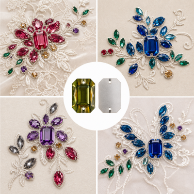 G&J Wholesale Emerald Cut Glass Sew-On Stone
