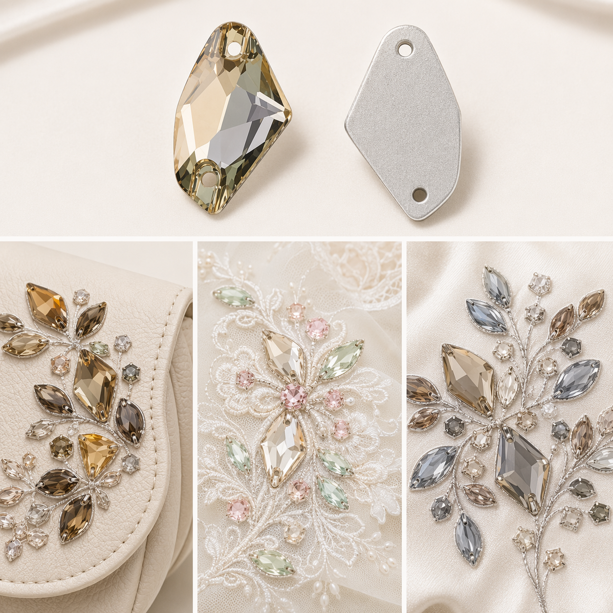 G&J Galactic Shaped Glass Sew-On Stones, Asymmetric Fancy Crystals With Multiple Side Sewing Holes, Focal Embellishment For Haute Couture, Designer Wedding Gown, Runway Apparel & Streetwear Bags