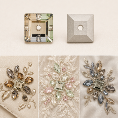 G&J Wholesale Square Lochrose Glass Sew-On Stone