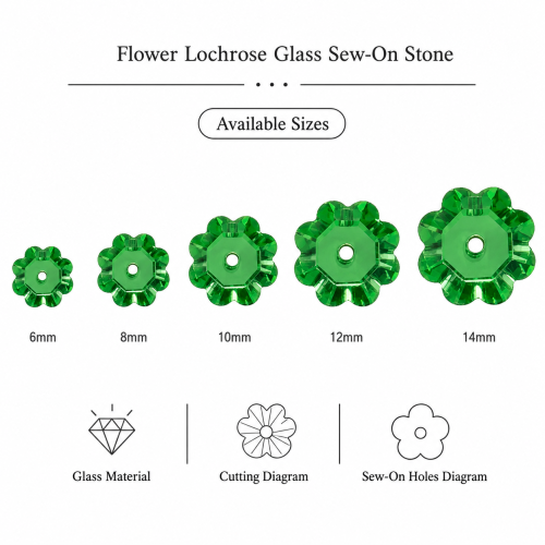 G&J Wholesale Flower Lochrose Glass Sew-On Stone