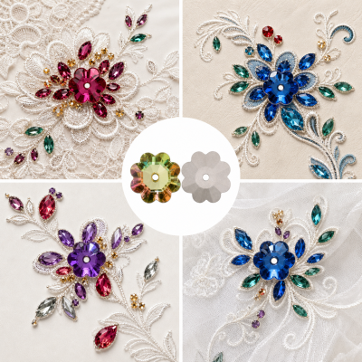 G&J Wholesale Flower Lochrose Glass Sew-On Stone